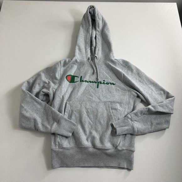 Champion Reverse Weave Double Sided Graphic Pullover Hoodie Sweatshirt Red Gray - Picture 1 of 13